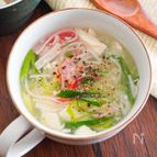 かにかまと豆腐のネギ塩スープ【簡単美味しい！豆腐で満腹】
