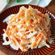 子どもも食べやすい♪人参とレンコンのまろやかサラダ