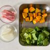 レンジで作る♪かぼちゃとベーコンの豆乳スープの工程1
