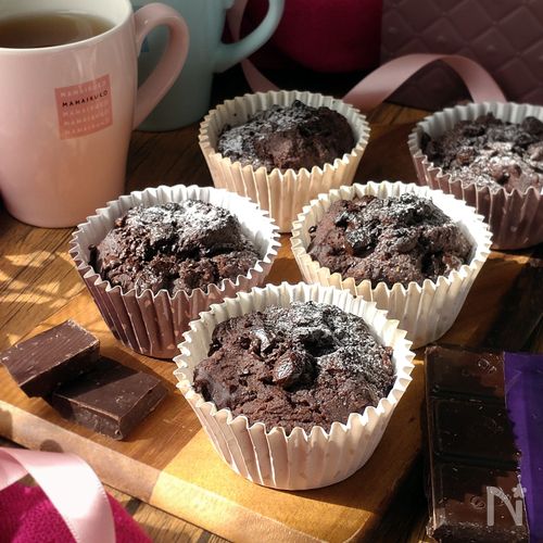 米粉で作る☆簡単濃厚チョコマフィン。