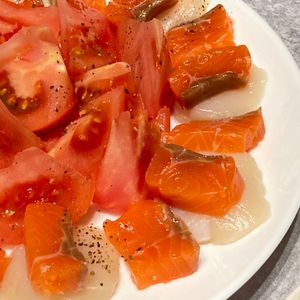 すみれの作ってみた!投稿(簡単で豪華見え！ほたてとサーモンのカルパッチョ)
