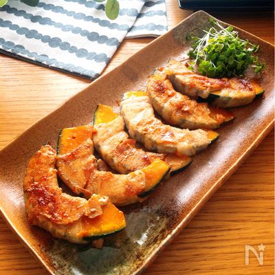 あまじょっぱさがたまらない♡かぼちゃの肉巻き生姜焼き