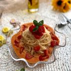 豆乳トマトスープでトマトたっぷりそうめん