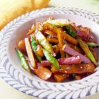 【免疫力】さつまいもとアスパラのはちみつバター醤油炒め