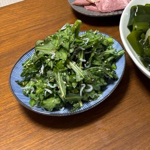 ふたり晩酌の作ってみた!投稿(春菊がもりもり食べれる！「しらすと春菊の塩だれサラダ」)