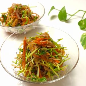 とのちゃまの作ってみた!投稿(春雨サラダのヘルシー版♪『豆苗と糸こんにゃくの中華サラダ』)