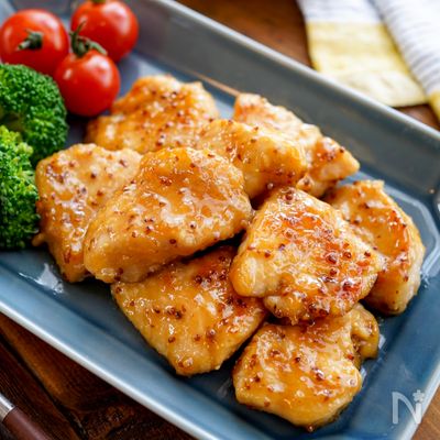 【鶏むね肉のマスタード醤油焼き】しっとり絶品☆柔らかい♪