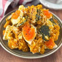 レンジで◎ピリッとやみつき【かぼちゃと卵の明太マヨサラダ】