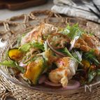 【黒酢ドレッシングの彩りサラダ】焼き野菜とお肉で主役級ˎˊ˗