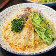 濃厚だれが麺に絡む♡【夏野菜の豚しゃぶゴマだれそうめん】