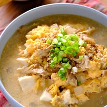 鶏そぼろ大根マイタケのごまだれあったか卵とじ豆腐