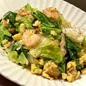 michuの作ってみた!投稿(【えびと卵のねぎ塩キャベツ炒め】ご飯にもお酒のあてにも♪)