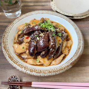 のりのり🐾🎀🤍の作ってみた!投稿(しっとり鶏むねと蒸しなすのピリ辛だれ)