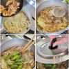 新玉ねぎと牛蒡、スナップえんどうの焼豚汁の工程2