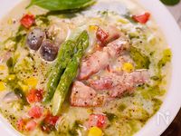 贅沢野菜の⭐バジル香る濃厚コーンポタージュ😋🥣