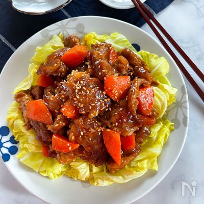 揚げずに炒めるだけ
春キャベツと豚こまの酢豚風