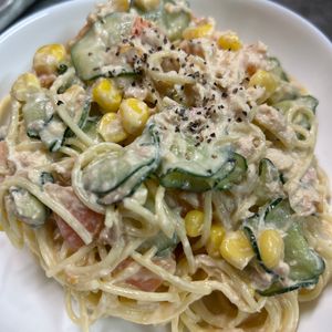 あられちゃんの作ってみた!投稿(我が家の【絶品スパサラ】冷めてもくっつかない♪おすすめ☆)