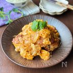 【豚こまもやしつくねの卵とじ】節約/丼ものにも