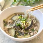 『そぼろなすと春雨のタイ風おかずスープ』さっと完成！満足感◎
