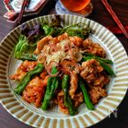 明太子で激うま！【豚こまとししとうの中華炒め】