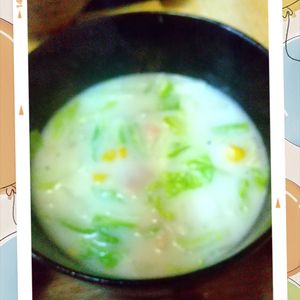 チョロリスの作ってみた!投稿(和洋仕立て♪『白菜とベーコンのクリームスープ』)