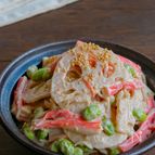 蓮根と枝豆とカニカマの旨ぽんごまマヨ和え【花粉対策にも◎】