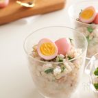 菜の花とツナのカップ寿司〜桜色の卵のせ〜