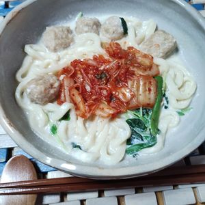 M＊Pの作ってみた!投稿(豆乳キムチうどん＊ワンパン包丁いらず！)