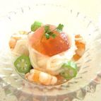 赤紫蘇ジュレ長いもそうめんと海老オクラ
