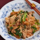 豚こま豆腐とニラのキムチ炒め