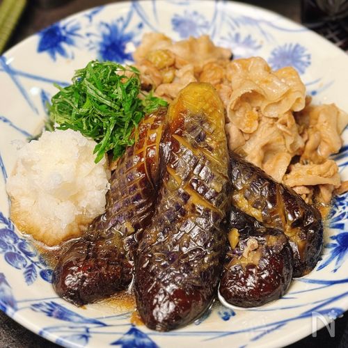 じゅわっとしみしみ茄子がおいしい♡【豚肉と焼き茄子の甘辛煮】