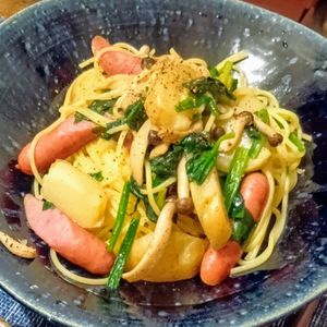 まもの作ってみた!投稿(【シンプルに旨い♡】ほうれん草とウインナーの和風パスタ)