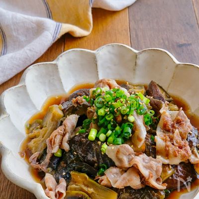 レンジで簡単!なすと豚バラのおかか煮