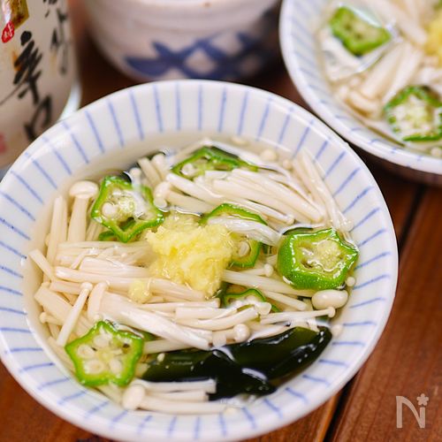 のど越しつるつる甘酸っぱ~い🤩オクラとえのきの酢の物🥗