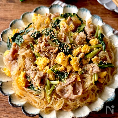 レンジで簡単!【豚肉と卵の甘辛春雨】ご飯がすすむ♪