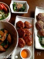 照焼きと和風つくね二種・里芋の甘辛煮・サラダ