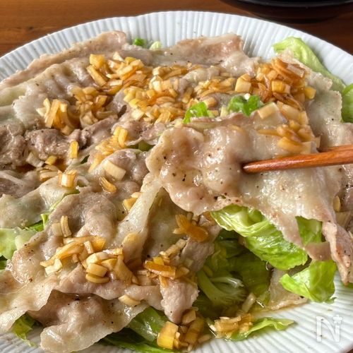レンチンらく旨レシピ♪ 豚しゃぶ春キャベツ 香味ポン酢がけ