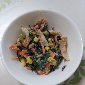 KUMIKOの作ってみた!投稿(【小松菜とコーンのごまマヨ和え】レンジで簡単/お弁当にも◎)