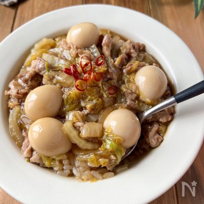 男子受け抜群♡︎とろとろ白菜と豚肉のあんかけ丼