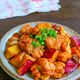 鶏肉とさつまいもの黒酢照り炒め