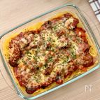 市販ソースアレンジ♪【なすとかぼちゃの焼きミートパスタ】