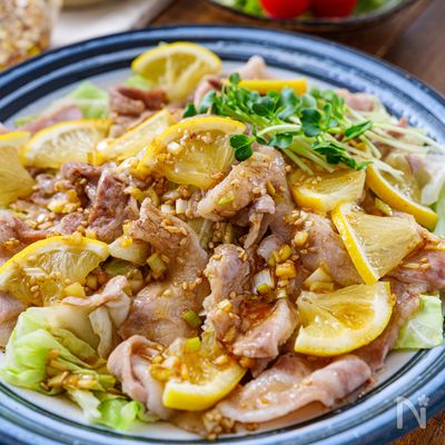 レンジで1発!豚バラキャベツのレモン蒸し☆中華風ねぎポンだれ