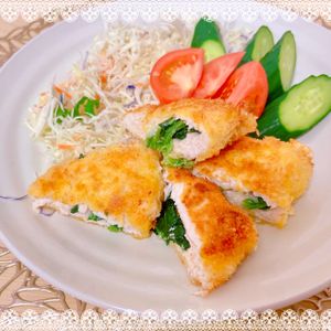 にゃ〜むずの作ってみた!投稿(絶品！今日の主役はこれ☆『ほうれん草のささみチーズカツ』)