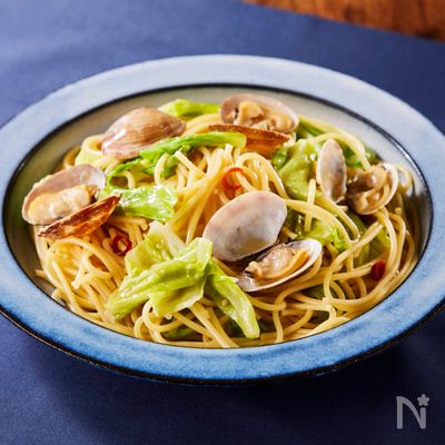 ワンパンで楽ちん!春キャベツとあさりのスープパスタ