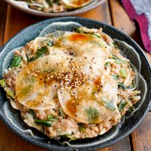 【大根と豚ニラ団子のポン酢重ね蒸し】餃子風☆レンジで簡単♪