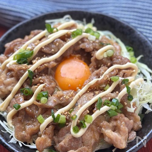 【10分で絶品丼】豚こま肉の甘辛ネギマヨ丼