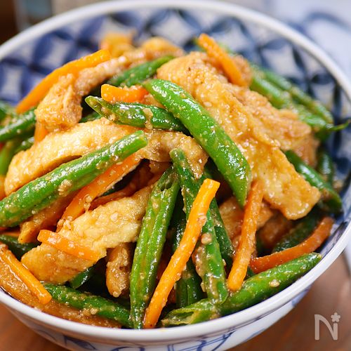 ヘルシー和食の惣菜♪いんげんと油揚げのごま味噌バター和え🥰