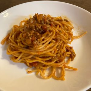 くだもの大好き🧡の作ってみた!投稿(パスタ別ゆで不要！挽き肉たっぷり「ミートソースパスタ」)