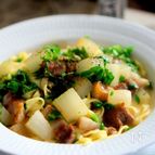 豚バラ肉と大根の和風パスタ