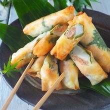 【1cm油で焼くだけ】長いもと明太のパリパリスティック春巻き